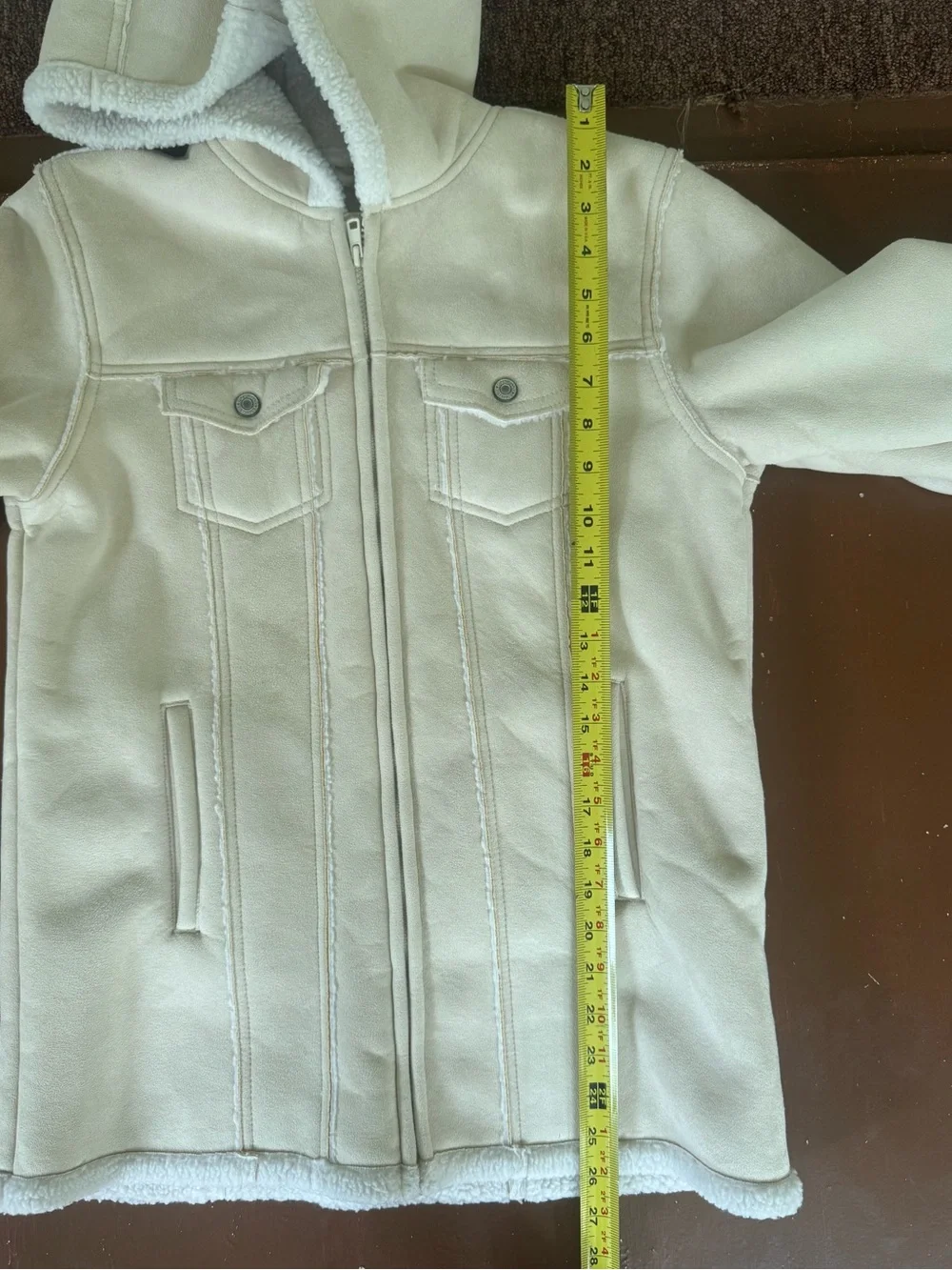GAP Kids Cream Hooded Faux-Suede Shearling Jacket - XXL (14/16)